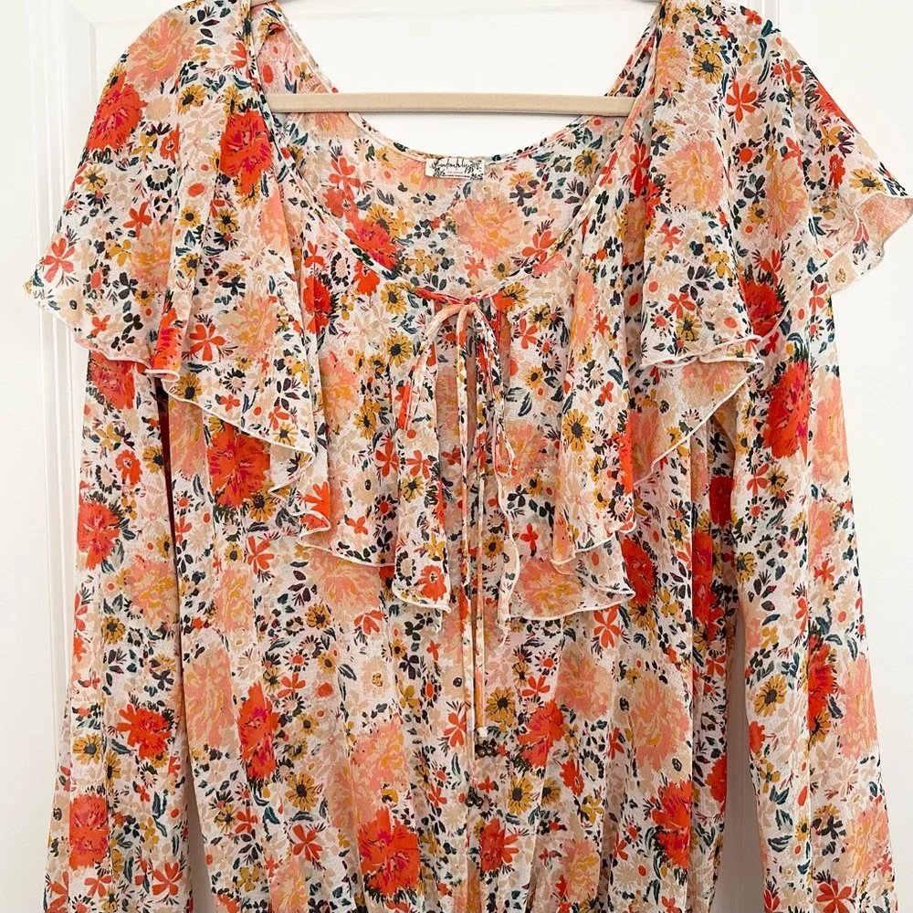 Free People Intimately Free Say It To Me Orange and Cream Bodysuit-Floral Blouse